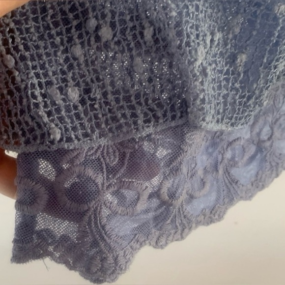 Reba cornflower blue long sleeve open nubby knit sweater with lace trim Size M - Picture 5 of 10